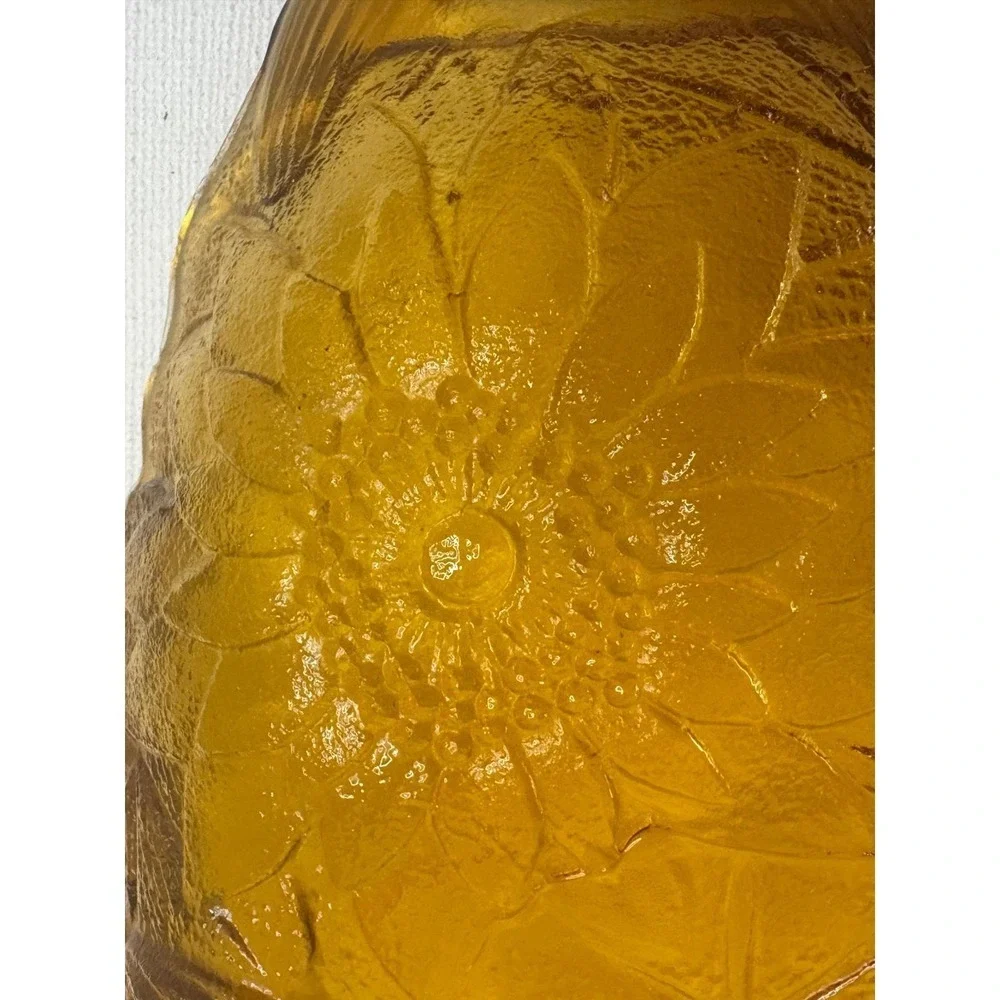 Vintage Indiana Glass Amber Lily Pons Sunflower Oval Relish Pickle Dish Gold 70s